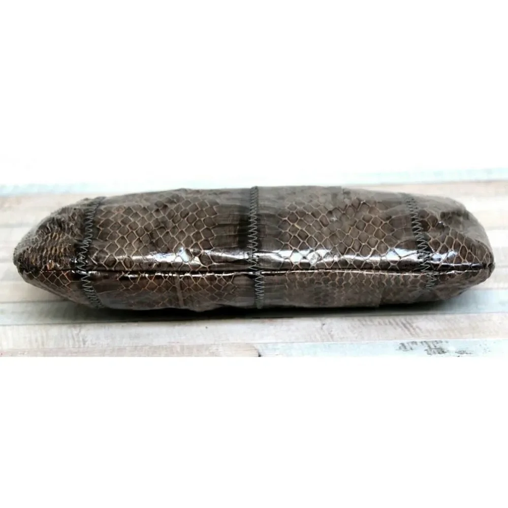 VTG MARGOLIN OLIVE GRAY SNAKE GENUINE LEATHER CHAIN CLUTCH ENVELOPE SHOULDER BAG
